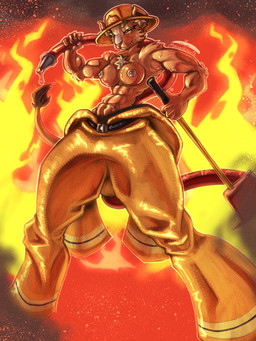 abs anthro armor axe bodily_fluids chest_tuft clothed clothing female fire firefighter firefighter_helmet firefighter_uniform headgear helmet muscular muscular_anthro muscular_female nipples partially_clothed solo sweat tail tail_tuft tuft uniform myconidgrowth evita_fuegos animal_humanoid felid felid_humanoid humanoid lion mammal mammal_humanoid pantherine 3:4 hi_res