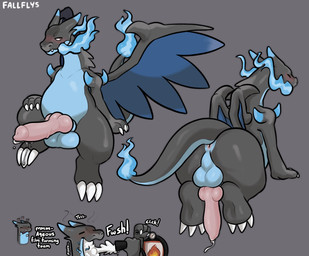 animal_genitalia animal_penis anthro anus balls big_balls big_penis blue_fire blush butt canine_genitalia canine_penis claws colored_fire erection finger_claws fire flaming_tail genitals knot knotted_penis male penis presenting solo tail toe_claws wings fallflys nintendo pokemon generation_6_pokemon mega_charizard mega_charizard_x mega_evolution pokemon_(species) absurd_res hi_res