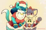 breasts duo female holidays simple_background thick_thighs wide_hips hotcoffeecat christmas nintendo pokemon canid canine generation_1_pokemon generation_4_pokemon lucario mammal pokemon_(species) rattata rodent