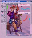 1990s 90's_theme abstract_background anthro beverage black_nose blue_bottomwear blue_clothing blue_eyes blue_jacket blue_shorts blue_text blue_topwear bottomwear brown_body brown_eyes brown_fur cellphone chair clothed clothing crop_top denim denim_bottomwear denim_clothing denim_shorts dialogue dipstick_tail electronics female female_anthro flip_phone footwear fur furniture hair heterochromia highlights_(coloring) holding_beverage holding_object holding_phone jacket markings midriff multicolored_clothing multicolored_jacket multicolored_topwear on_chair open_mouth orange_hair phone phone_call pink_clothing pink_footwear pink_jacket pink_shoes pink_text pink_tongue pink_topwear purple_clothing purple_jacket purple_topwear red_clothing red_crop_top red_shirt red_topwear shirt shoes shorts sitting sitting_backwards sitting_on_chair slurpee sneakers snout socks solo tail tail_markings teeth text tongue topwear user_interface white_body white_fur window_(computing) yellow_eyes literaldeerirl icee microsoft microsoft_paint_(copyright) microsoft_windows canid canine felid feline fox hybrid mammal red_fox serval true_fox 2023 absurd_res adobe_photoshop_(artwork) artist_name cel_shading character_name digital_drawing_(artwork) digital_media_(artwork) english_text full-length_portrait hi_res portrait shaded