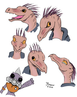 ambiguous_gender anthro gas_mask mask open_mouth open_smile quill_hair simple_background smile solo tan_body watery_eyes yellow_eyes akilae06 halo_(series) microsoft xbox_game_studios alien kig-yar ruuhtian scalie unggoy 4:5 colored expression_sheet hi_res model_sheet male_(lore)
