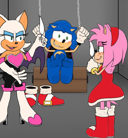 clothing feathers feet female foot_fetish footwear group male shoes trio anonymous_artist sega sonic_the_hedgehog_(series) amy_rose rouge_the_bat sonic_the_hedgehog bat eulipotyphlan hedgehog mammal