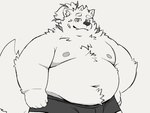 anthro belly black_boxer_briefs black_clothing black_underwear boxer_briefs canid canine canis clothing domestic_dog fur hi_res lifewonders live_a_hero male mammal moobs navel nipples nordic_sled_dog overweight panic_exc samoyed solo spitz underwear white_body white_fur yohack