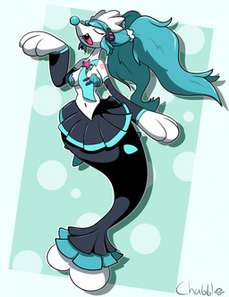alternate_species armwear blue_hair blue_nose bottomwear bra breasts busty_feral clothing detached_sleeves eyes_closed fans female feral feralized fin hair medium_breasts midriff navel necktie open_mouth seashell seashell_bra shell skirt solo text twintails_(hairstyle) underwear chabble nintendo pokemon vocaloid hatsune_miku generation_7_pokemon pokemon_(species) primarina artist_name hi_res signature