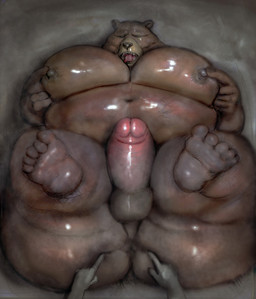 5_fingers 5_toes anthro anus balls belly big_butt brown_body brown_fur butt erection eye_scar facial_scar fangs feet fingers fur genitals huge_thighs humanoid_genitalia humanoid_penis hyper hyper_thighs male moobs morbidly_obese navel nipples nude obese one_eye_closed open_mouth overweight overweight_anthro overweight_male penis scar sharp_teeth solo spread_anus spreading teeth thick_thighs toes tongue tongue_out hohohonse mihoyo zenless_zone_zero ben_bigger bear mammal 2026 digital_drawing_(artwork) digital_media_(artwork) english_description hi_res