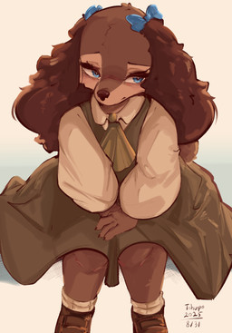 anthro blue_eyes brown_body brown_fur clothed clothing female fully_clothed fur sitting solo conditional_dnp tohupo patty_(tohupo) american_cocker_spaniel bird_dog canid canine canis cocker_spaniel domestic_dog hunting_dog mammal spaniel 2025 digital_drawing_(artwork) digital_media_(artwork) hi_res
