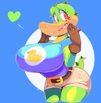 anthro bottomwear clothing female gloves handwear looking_at_viewer shirt shorts solo topwear vimhomeless sydney_swamp_(vimhomeless) crocodilian reptile scalie hi_res