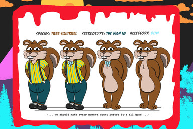 1980s_theme accessory_only anthro blood bodily_fluids bow_ribbon bright_colors brown_body brown_fur brown_nose buckteeth cheek_tuft chest_tuft clothing dress_shoes facial_tuft feet female fur hands_behind_back head_tuft horizontal_stripes narrowed_eyes no_genitals nude pattern_clothing pattern_shirt pattern_topwear pointed_tail quote round_ears shirt smile solo squint stereotype striped_clothing striped_shirt striped_topwear stripes suspenders teal_clothing teeth text topwear tuft wide_hips yellow_clothing yellow_shirt yellow_topwear alystairphantem the_party_animals june_chestnut_(the_party_animals) mammal rodent sciurid tree_squirrel 3:2 absurd_res english_text hi_res model_sheet