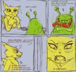 ambiguous_gender anthro bandai_namco bodily_fluids canid canine card card_game comic digimon digimon_(species) drooling duo english_text female gaming gastropod humiliation lips long_tongue mammal mollusk numemon poker renamon saliva sketch slime slug teeth text thick_lips tongue tongue_out ungulatr