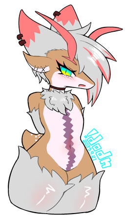 4_ears ambiguous_gender antennae_(anatomy) anthro blue_eyes blush brown_body choker choker_only ear_piercing eyeliner fur fur_tuft grey_body grey_fur grey_hair hair jewelry makeup markings multi_ear multicolored_body multicolored_ears multicolored_hair navel necklace necklace_only nude piercing pink_hair purple_body purple_markings short_tail simple_background solo spots tail thick_thighs tuft undercut yellow_eyes !dodn poraria_(!dodn) aquatic aquatic_gastropod gastropod mollusk sea_snail snail hi_res