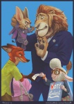 anthro clothed clothing eyewear female glasses green_eyes group male necktie orange_eyes red_eyes stroller suit teeth text tongue tongue_out kamui_(artist) disney zootopia dawn_bellwether finnick_(zootopia) leodore_lionheart nick_wilde bovid canid canine caprine domestic_sheep felid fennec_fox fox lion mammal pantherine red_fox sheep true_fox 2016 english_text url