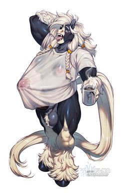 animal_genitalia animal_penis anthro balls biped bodily_fluids breasts equine_genitalia equine_penis erection eyebrows fangs flared_penis genital_fluids genitals gynomorph hooves intersex medial_ring nipples penis precum simple_background solo tail teeth tongue tongue_out white_background plna equid equine horse mammal absurd_res hi_res
