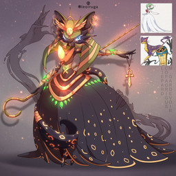 ambiguous_gender animal_print ankh black_body blue_eyes bracelet clothing ear_piercing egyptian egyptian_clothing eyelashes jewelry leopard_print piercing solo staff leoiruga nintendo pokemon cofagrigus felid feline generation_5_pokemon generation_6_pokemon humanoid hybrid liepard mammal mega_evolution mega_gardevoir pokemon_(species) shiny_pokemon 1:1 2025 hi_res reference_image signature