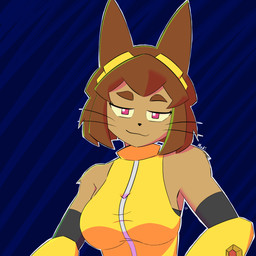anthro black_nose breasts brown_hair clothed clothing dreamworks_smirk eyewear eyewear_on_head female front_view goggles goggles_on_head hair looking_at_viewer medium_breasts mouth_closed short_hair solo suit whiskers mudmud gameoverse glitch_productions kit_bodega domestic_cat felid feline felis mammal 1:1 absurd_res hi_res