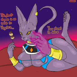 anthro armor big_breasts big_ears bracers breasts clothed clothing cross-popping_vein crossgender ear_piercing female food furniture hairless lingerie lying magic mtf_crossgender neck_brace on_side partially_clothed pawpads piercing snapping_fingers sofa solo tail takoyaki text thick_thighs threatening tight_bra wide_hips wrinkles yellow_sclera aeriscor dragon_ball dragon_ball_super beerus domestic_cat felid feline felis god_of_destruction hairless_cat mammal sphynx_(cat) 1:1 absurd_res hi_res
