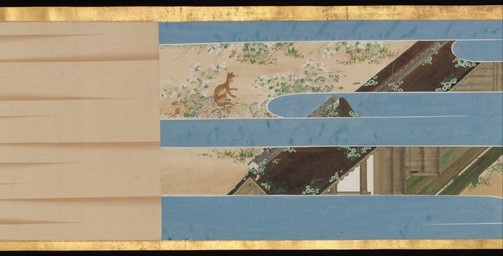 ambiguous_feral ambiguous_gender building detailed_background feral flower fur grass orange_body orange_fur outside paws plant quadruped side_view sitting solo tail wall_(structure) ukita_ikkei public_domain canid canine fox mammal 1858 19th_century absurd_res ancient_art hi_res painting_(artwork) traditional_media_(artwork) traditional_painting_(artwork)