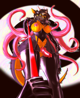 abstract_background ambiguous_gender animal_genitalia anthro areola armwear back_tentacles balls belly black_body black_hair black_latex black_skin bra breasts clothing dominant dominant_intersex dominatrix duo elbow_gloves erection first_person_view garter_straps genital_slit genitals gloves gynomorph gynomorph/ambiguous gynomorph_focus hair handwear harness horn hypnosis hypnotic_eyes hypnotizing_viewer intersex intersex/ambiguous intersex_focus knot latex latex_armwear latex_bra latex_clothing latex_elbow_gloves latex_gloves latex_handwear latex_legwear latex_stockings latex_underwear leash leash_pull leashed_pov legwear looking_at_viewer markings mind_control monster_girl_(genre) navel nipples penis pink_tentacles red_penis scales solo_focus spiked_penis spiked_tail spikes spikes_(anatomy) spiral stockings tail tentacles underwear whip white_horn yellow_body yellow_scales yellow_sclera yellow_skin chatski mythology dragon mythological_creature mythological_scalie scalie absurd_res hi_res