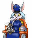 anthro black_nose blue_body blue_fur breasts brown_body brown_fur clothed clothing disability duo female fur hat headgear headwear officer paraplegic police police_officer scarf simple_background sitting size_difference smile vehicle wheelchair whiskers white_background mancoin foxyverse patrol_03 carmen_(patrol_03) playfennec canid canine fennec_fox fox mammal true_fox 2014 5:6 hi_res