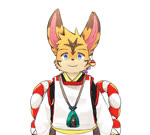 adolescent anthro blue_eyes clothing ear_piercing ear_ring looking_at_viewer male piercing ring_piercing simple_background smile solo white_background young mrshu canid canine fox mammal 2021 animated no_sound short_playtime webm