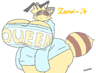 antennae_(anatomy) anthro big_breasts big_butt breasts butt clothing fluffy huge_breasts huge_thighs markings pointy_ears stinger striped_markings striped_tail stripes sweater tail tail_markings text thick_thighs topwear punchiiii zervi arthropod bee felid feline hymenopteran insect mammal character_name