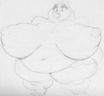 2_toes anthro beak belly big_breasts breasts eyebrows eyelashes feet female huge_breasts hyper hyper_breasts navel nipples non-mammal_breasts non-mammal_nipples obese obese_anthro obese_female open_mouth overweight overweight_anthro overweight_female solo thick_eyebrows toes sbshouseofpancakes harvey_beaks nickelodeon princess_(harvey_beaks) avian bird owl monochrome traditional_media_(artwork)