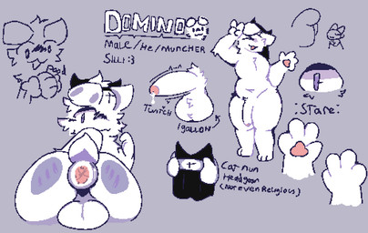 anthro anus blush bodily_fluids butt cum erection fur genital_fluids genitals hair male male/male nude paws penis puffy_anus rear_view simple_background smile solo tail text thick_thighs rapler domino_(rapler) canid canine humanoid mammal english_text model_sheet