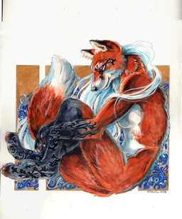 anthro black_body black_fur blue_eyes breasts female fur hair inner_ear_fluff markings nude red_body red_fur side_boob side_view sitting smile solo tribal tribal_markings tuft white_body white_fur white_hair white_inner_ear_fluff heather_bruton canid canine fox mammal red_fox true_fox 2025 acrylic_painting_(artwork) colored_pencil_(artwork) painting_(artwork) traditional_media_(artwork) traditional_painting_(artwork)