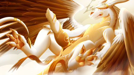 accessory big_penis bodily_fluids claws cock_ring digit_ring erection feathered_wings feathers feet feral frenum_ladder frenum_piercing genital_piercing genitals gold_(metal) gold_jewelry halo jewelry knot ladder_piercing licking licking_lips licking_own_lips looking_at_viewer male multi_wing pawpads paws penis penis_accessory penis_jewelry penis_piercing piercing ring solo toe_ring toes tongue tongue_out wings novalis mythology angel angel_dragon dragon mythological_creature mythological_scalie scalie 16:9 absurd_res hi_res widescreen