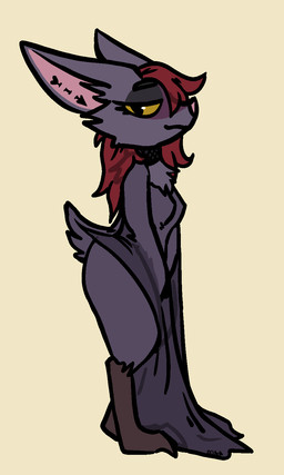amber_eyes anthro arms_between_legs arrow_(weapon) breasts butt choker claws featureless_breasts feet female fur hair jewelry looking_at_viewer membrane_(anatomy) membranous_wings necklace nude piercing purple_body purple_fur ranged_weapon red_hair scut_tail short_tail simple_background small_breasts smile solo tail toe_claws tuft weapon winged_arms wings bizart velika_(bizart) bat flying_fox mammal megabat 2025 3:5 aliasing digital_media_(artwork) hi_res