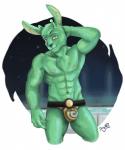 abs anthro bulge clothed clothing fur green_body green_fur looking_at_viewer male mostly_nude navel nipples outside simple_background skimpy solo speedo spiral swimwear topless dognextdoor alien lagomorph leporid mammal rabbit