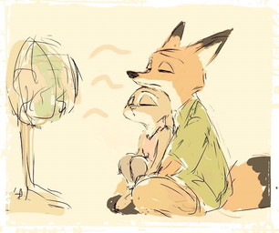 anthro dipstick_ears duo ear_markings electric_fan eyes_closed female male multicolored_ears oscillating_fan sitting wind pnoll disney zootopia judy_hopps nick_wilde canid canine fox lagomorph leporid mammal rabbit red_fox true_fox