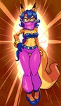 anthro belly_dancer blue_hair breasts clothed clothing ear_piercing female hair orange_body piercing solo jamoart sly_cooper_(series) sony_corporation sony_interactive_entertainment sucker_punch_productions carmelita_fox canid canine fox mammal absurd_res hi_res