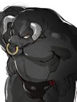 anthro black_body black_fur bulge clothing fur humanoid_hands kemono male musclegut muscular simple_background solo underwear white_background kita_9999 bovid bovine cattle mammal 2020 3:4 absurd_res hi_res