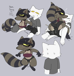 >_< anthro arm_tuft beanie big_breasts biped bodily_fluids bottomwear bra breasts briefs cheek_tuft clothed clothed_sex clothing cum cumshot dialogue digitigrade dry_humping duo ejaculation elbow_tuft eyes_closed facial_tuft female female_on_top genital_fluids grey_background grinding_on_penis handjob_under_clothing hat headgear headwear interspecies light_blush male male/female male_on_bottom multiple_positions narrowed_eyes on_bottom on_top pants rear_view sex shirt shortstack shortstack_female simple_background slim slim_anthro slim_male speech_marker sports_bra standing sweat sweatpants three-quarter_view topwear tuft underwear undressing_another vaginal_fluids yellow_eyes snazzle_snapp domestic_cat felid feline felis mammal procyonid raccoon 2026 digital_drawing_(artwork) digital_media_(artwork) sequence