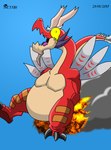 belly big_belly burning butt_on_fire dragon fire hi_res long_neck male mythological_creature mythological_scalie mythology nintendo overweight overweight_male pain scalie smoke solo tail the_legend_of_zelda valoo wind_waker wings zetaby2594