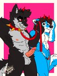bodily_fluids collar covering_erection duo embarrased_horny embarrassed erection genital_fluids genitals hiding_erection humanoid_genitalia humanoid_penis leaking_precum male male/male penis precum proud romantic romantic_couple spiked_collar spikes mrdarknesswolf dantalos mrdarknesswolf_(character) canid canine canis demon hybrid mammal wolf 3:4 hi_res