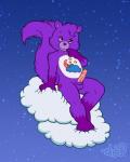 anthro balls belly belly_markings biped cloud erection fur genitals hair long_tail male markings moon night nude penis purple_body purple_eyes purple_fur purple_hair sitting solo star tail chris_sutor care_bears alvar_miles_udell mammal rodent sciurid tree_squirrel 4:5 hi_res watermark