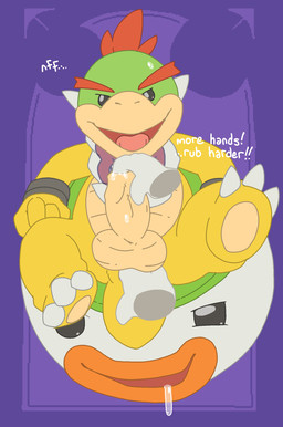 3_toes ambiguous_gender anal anal_fingering anthro balls black_eyes bodily_fluids cellphone claws dialogue disembodied_hand drooling electronics erection feet fingering foot_focus foreskin foreskin_play front_view genital_fluids genitals group humanoid_genitalia humanoid_penis koopa_clown_car looking_at_viewer male male/ambiguous male_penetrated nude penetration penis phone precum purple_background saliva simple_background smile soles solo_focus text toe_claws toes young young_anthro young_male argon_vile mario_bros monster_mind nintendo bowser_jr. dragon_koopa koopa scalie 2019 aliasing digital_media_(artwork) english_text hi_res