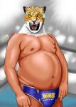 belly blush bodily_fluids breath clothed clothing for_a_head male nipples open_mouth overweight overweight_humanoid overweight_male solo sweat sweatdrop topless 青ドラネコ tekken king_(tekken) animal_head animal_humanoid felid humanoid jaguar mammal pantherine 2015 digital_media_(artwork) half-length_portrait portrait