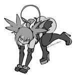 big_butt butt clothed clothing female hair humanoid_pointy_ears looking_at_viewer not_furry pointy_ears simple_background smile solo spade_tail tail text tongue tongue_out zedrin disgaea nippon_ichi_software etna_(disgaea) demon demon_humanoid humanoid 1:1 hi_res monochrome signature