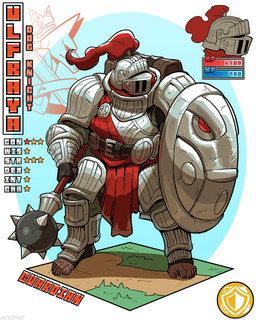 5_toes ambiguous_gender anthro armor backpack belt belt_pouch bevor black_nails bottomwear brown_body brown_fur clothed clothing colored_nails cuirass feet fingerless_gloves footwear fur gloves greaves handwear headgear helmet holding_object holding_shield holding_weapon humanoid_feet humanoid_hands mace melee_weapon nails pants plantigrade plate_armor pouch_(clothing) robe shield shirt simple_background solo standing stats toeless_footwear toes topwear tunic vambrace weapon ceehaz dog_knight_rpg canid canine canis domestic_dog mammal 2026 4:5 absurd_res hi_res signature