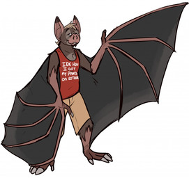 anthro black_wings bottomwear brown_body brown_fur claws clothing front_view fur grey_claws looking_at_viewer male membrane_(anatomy) membranous_wings narrowed_eyes pants red_clothing red_topwear simple_background solo tan_bottomwear tan_clothing tan_pants teeth topwear unsigned white_background wing_claws wings swampjaws bat mammal hi_res