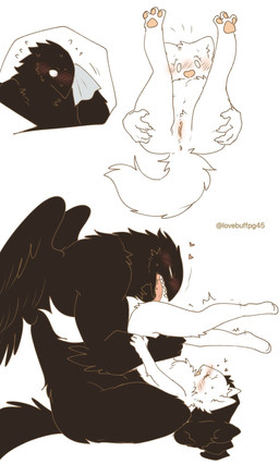 anthro anthro_on_anthro anus before_and_after black_body black_feathers blush butt chest_tuft cunnilingus cutaway duo expression_cutaway eyes_closed feathers feet female from_front_position fur genitals hand_on_belly heart_reaction hindpaw holding_partner inviting_to_sex legs_up looking_at_another looking_at_partner lotus_position male male/female narrowed_eyes open_mouth oral paws presenting presenting_anus presenting_hindquarters presenting_vulva sex sharp_teeth simple_background simple_eyes sweat_emanata sweating_profusely teeth tuft upside_down vaginal vulva white_background white_body white_fur wings wiping_sweat lovebuffpg45 karagarasu_(pegu2726) tarte_(pegu2726) avian domestic_cat felid feline felis mammal hi_res