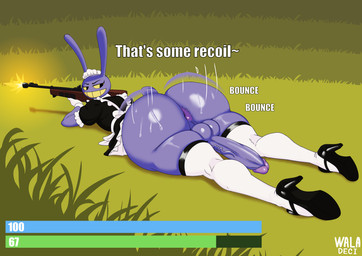 anthro anus balls big_butt butt clothing femboy footwear genitals grass high_heels legwear lying maid_headdress maid_uniform male on_front penis plant shoes smile solo stockings uniform weapon waladeci epic_games fortnite glitch_productions the_amazing_digital_circus jax_(tadc) hi_res
