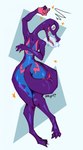 anthro blue_background blue_body blue_scales bodily_fluids bottom_heavy convenient_censorship defeated digitigrade eyelashes female flat_chested lying markings on_back open_mouth pink_markings purple_body purple_scales saliva saliva_puddle scales simple_background solo spiral_eyes thick_thighs tongue tongue_out unconscious wide_hips msgoopyxxx nintendo pokemon generation_7_pokemon pokemon_(species) salazzle absurd_res hi_res