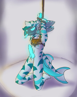 4_ears anthro blue_body blue_eyes blue_fur bound erection fur genitals glowing glowing_eyes hands_tied harness knot knotted_penis machine male male_anthro multi_ear nipples nude nude_anthro nude_male penis service_top service_top_harness shark_tail smile smiling_at_viewer smirk smirking_at_viewer solo teasing teasing_viewer vibingante gante_(vibingante) protogen 4:5 hi_res