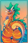 anthro big_breasts breasts butt curvy_figure female fin genitals heart_symbol horn looking_at_viewer looking_back multicolored_body nipples nude pussy rear_view smile solo standing stripes tail thick_thighs wide_hips mewtrix mythology ressa_(dragheti) dragon mythological_creature mythological_scalie scalie digital_media_(artwork) hi_res