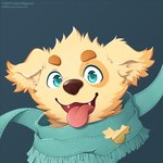 anthro brown_nose eyebrows fur looking_at_viewer male scarf smile smiling_at_viewer solo teal_eyes thick_eyebrows tongue tongue_out yellow_body yellow_fur littlehyper lifewonders tokyo_afterschool_summoners cu_sith_(tas) canid canine canis mammal 1:1 hi_res