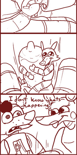 animal_genitalia animal_penis anthro canine_genitalia canine_penis confusion erection genitals group handjob happy hug knot machine male penile penis puppet sex text what_has_science_done crisis-omega five_nights_at_freddy's five_nights_at_freddy's_2 scottgames foxy_(fnaf) funtime_foxy_(fnaf) mangle_(fnaf) animatronic canid canine fox mammal robot english_text hi_res monochrome
