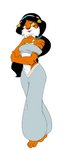 anthro bare_shoulders barefoot breasts claws clothed clothing feet female hair long_hair midriff snout solo stripes anonymous_colorist mu_plus disney disney's_aladdin disney_princess princess_jasmine_(disney) felid mammal pantherine tiger absurd_res hi_res